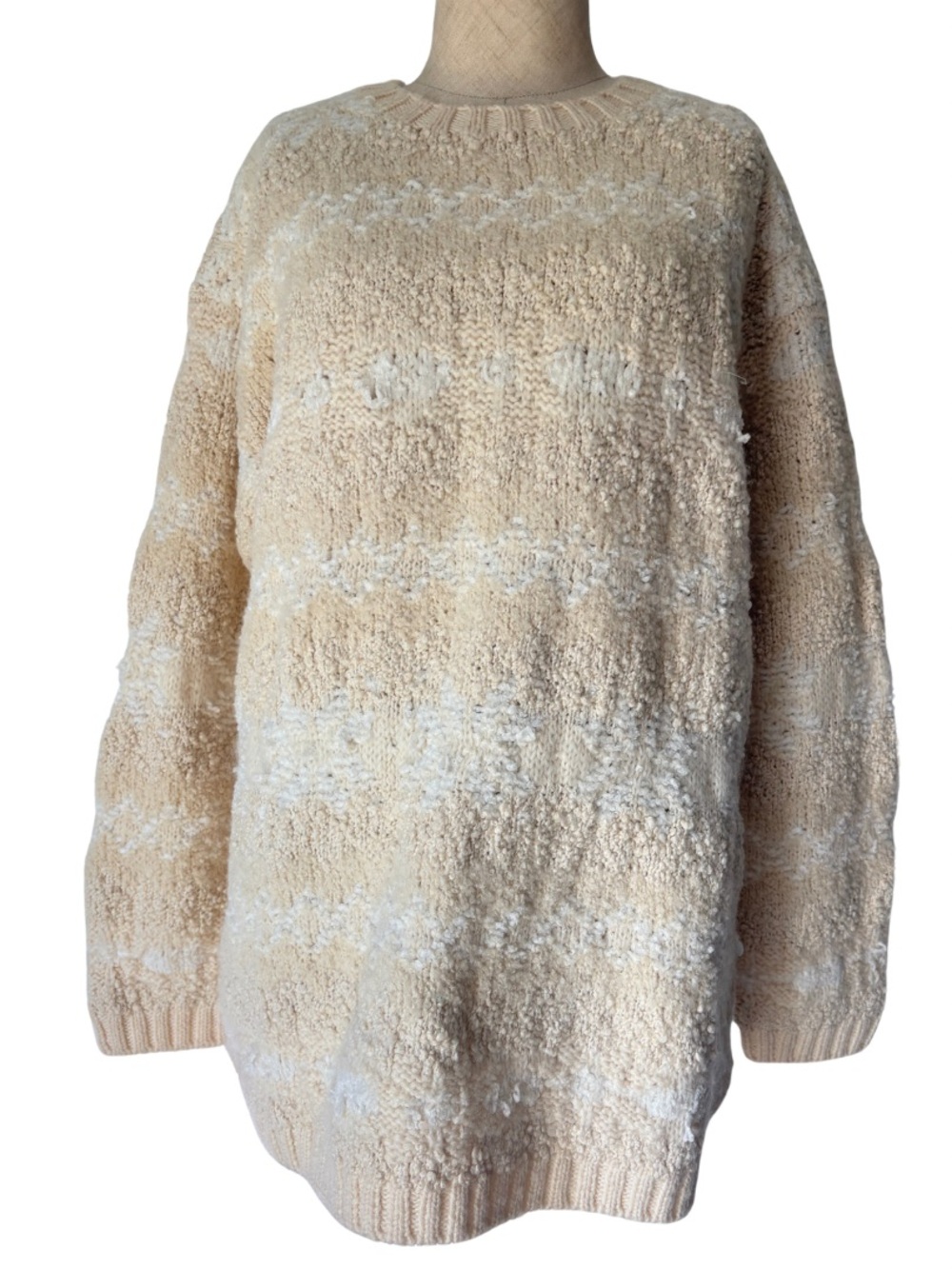 VTG 90s Jones New York Turtleneck Sweater Women's M Cream Wool Mohair Hand Knit